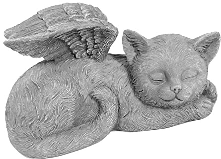 Pet Memorial Staty Skulptur, Solskyddad Pet Garden Staty Resin Sova Dekorativ för Utomhusbruk (Ängelkatt)