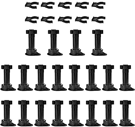 Tokiudeeir 20Pcs Furniture Feet Adjustable Cupboard Foot Leg Unit Cabinet Legs with Kick Board Clips for Kitchen Bathroom Cabinet