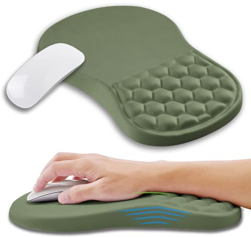 Kuosgm Grand tapis de souris ergonomique avec coussinet de massage en gel, soulagement de la douleur du canal carpien, repose-poignet pour ordinateur et souris sans fil, tapis de poignet en mousse à