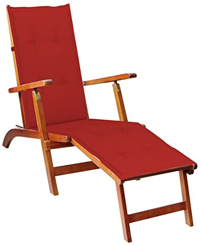 CIADAZ Liegestuhl mit Fußstütze und Auflage Akazie Massivholz, Gartenliege, Sonnenliege, Relaxliege, Deckchair, Terrassenstühle, Beach Chair, Saunaliege 3064020