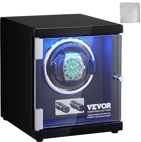 VEVOR Uhrenbeweger, Automatik-Uhrenbeweger, Watch Winder, Uhrenbeweger für Automatikuhren, Automatischer Uhrenbeweger mit Platz für 1 Uhr, LED Beleuchtung, 150–207 mm Einstellbare Riemenlänge