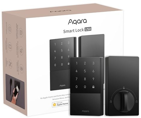 Aqara Smart Lock U50, Keyless Entry Door Lock with Apple Home Key, Bluetooth Deadbolt Lock, App Remote Control, Supports Apple HomeKit, Matter, Google Home, Alexa, IFTTT, Black