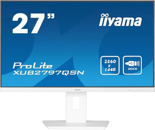 iiyama Prolite XUB2797QSN-W1 68,5cm 27 IPS LED-Monitor WQHD 100Hz HDMI DP-in/Out DaisyChain USB3.2 USB-C Dock 65W LAN Slim-Line Höhenverstellung Pivot AdaptiveSync weiß