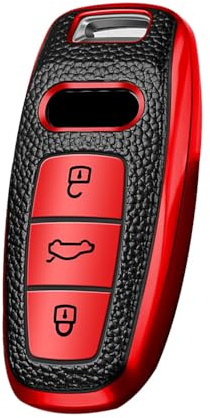KUNIO Keyless - Custodia portachiavi adatta per Audi A8 A8L Q8 A3 Sportback A6 A7 Q7 RS6 S6 S7 SQ8 Q4 SQ7 TFSI, in TPU, 3 tasti, colore: Rosso