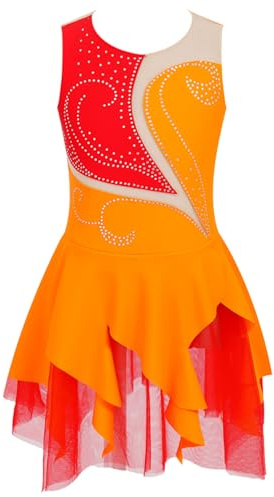 Rswnyirn Glitzer Mädchen Eiskunstlauf Kleid mit Strass Ballettkleid Kinder Ärmellose Rollkunstlauf Kürkleid Bühnenauftritt Gymnastik Anzug