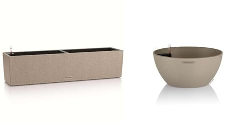 Lechuza BALCONERA Stone 80 sandbeige 15661 & CUBETO Stone 30 sandbeige 13831, Kunststoff, Polypropylen (PP)