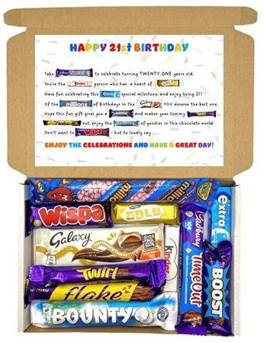 Milestone Happy Birthday Chocolate Treat Box - Popular Assortment Letterbox Gift with Fun, Original Poem (21st, 11 Treats)