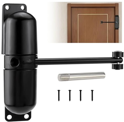 Chiudiporta Automatico Regolabile Chiudiporta Molla Tampone Chiuso per Uso Commerciale e Domestico (Nero)