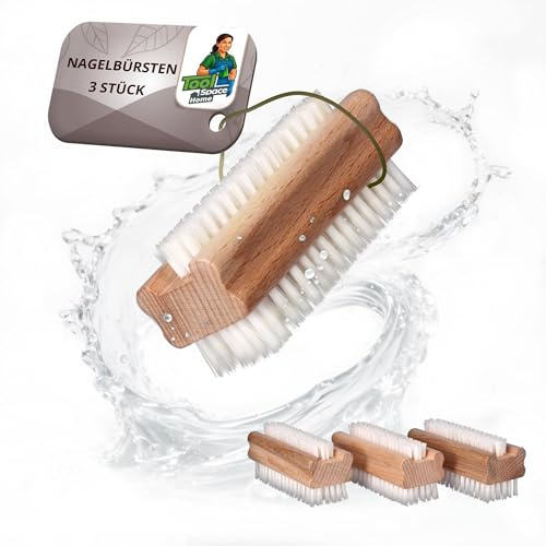 ToolSpace 3x Brosse a Ongles pour les mains Main Bois Manucure Pedicure Poil Dur Brossé à Nettoyer Nettoyant pour les Ongles Pieds Mains Soies d'Agave Récurer Beau Design Bois Naturel 3 Pièces