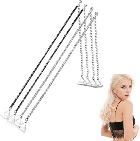 DHWEKU 2 Pares de Correas de Sujetador Diamantes de Imitación Ajustables Cinturón Antideslizante Vestido Mujer (Plata Negro)