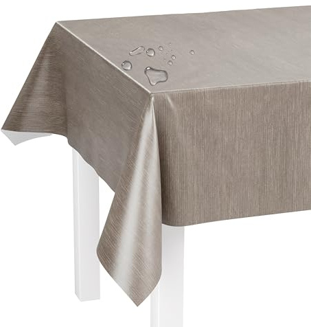 LILENO HOME Tovaglia lavabile in tessuto di lino taupe SP, 220 x 140 cm (bordo tagliato), motivo a cera, idrorepellente, ideale come tovaglia o runner per set da birreria