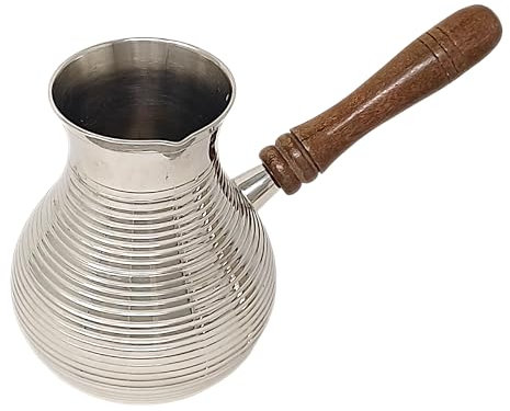 Cezve Turka - Barattolo da caffè, 500 ml, in ottone nichelato, manico in legno rimovibile