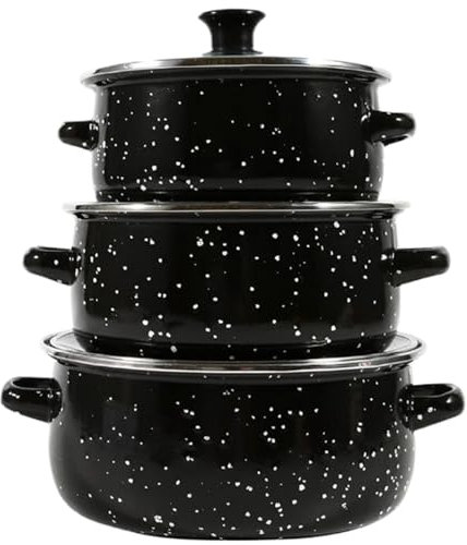 Enameled Cast Iron Pan 3Pcs/Set Dutch Oven Pot with Lid, 3 Stackable Enameled Cast Iron Pan Set with Stainless Steel Welt & Dual Handle Non Stick Enamel Dutch Oven For Bread Baking, Cooking Soup