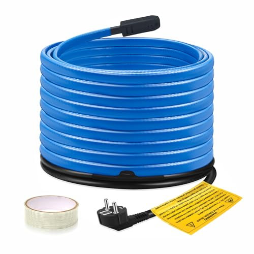 Ci-Fotto - Cavo riscaldante autoregolante (18 m, 17 W/m) con termostato integrato per la protezione di tubi dell'acqua, tubi in metallo/plastica, grondaie, tubi esterni