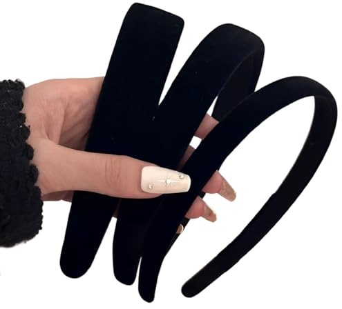 NHPY 3er Pack Samt Haarreifen Damen und Mädchen aller Altersgruppen, Schwarz, 3 Stück pro Packung