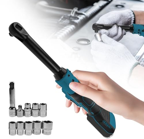 3/8 Akku Ratschenschlüssel kompatible mit Makita 18V, 80 N.m Kabelloser Ratschenschlüssel Elektrischer Power Elektro-Ratschenschrauber mit LED-Licht, 8 Stecknüssen und 1 Antriebsadapter