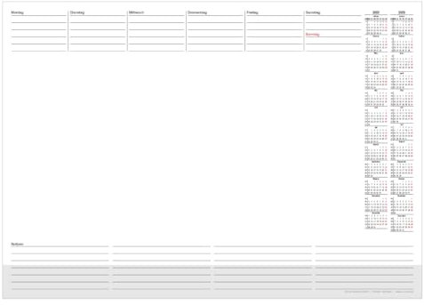 PuK Papier-Schreibtischunterlage mit 2-Jahres-Kalender 2026/2027 | DIN A2 mit Kantenschutz | 25 Blatt zum Abreißen | mit Wochenplan und Notizen | Schreibtischunterlage Papier mit Schutzleiste
