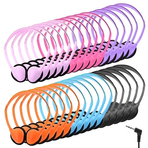 30 Pack Wired Headphones for Kids, Class Set of Headphones with Stereo Sound, Adjustable On Ear Headphones, Bulk Headphones for Classroom, Compatible with 3.5mm Jack for Children Adults Office (30)