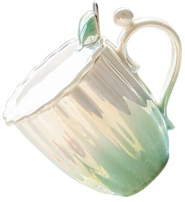 WATIIFUFU Tazza da Tè Coperchio in Ceramica 420ml, Verde Chiaro | Manico a Perla, Coperchio a Conchiglia, Uso Casa e Ufficio, Facile da Pulire