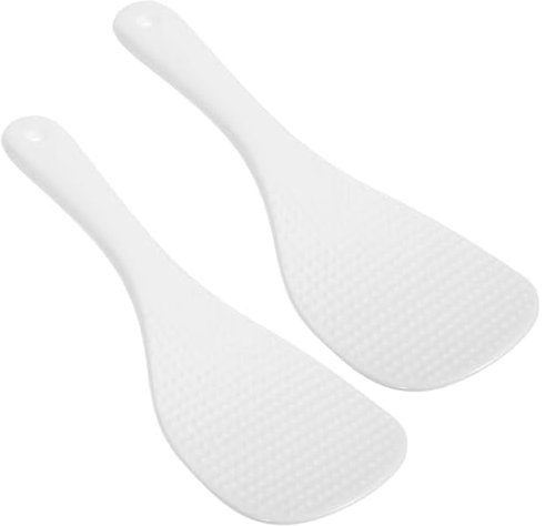 FELTECHELECTR Lot de 2 Palettes de Service à Riz 19 Cm en Céramique Blanche Antiadhésive Manche Rond Ergonomique, Cuillères Ménagères pour Maison Cuisine, Ustensiles de Cuisson Polyvalents
