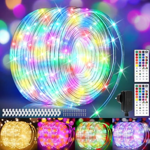 StarryEver 40M LED Schlauch Lichterkette Außen Strom, 400er LED Lichtschlauch Außen Warmweiß & Bunt, 25 Farben Lichterkette Outdoor, Lichterschlauch mit Fernbedienung für Garten Balkon Weihnachten