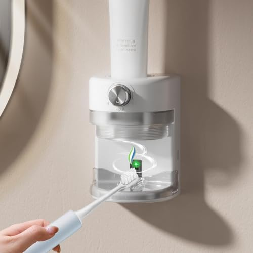 Justup Automatischer Zahnpasta-Spender, Zahnbürstenhalter für die Wandmontage mit Verstellbarem Zahnpasta-Dispenservolumen, Elektrischer Zahnpasta Spender für Erwachsene und Kinder (Weiß)