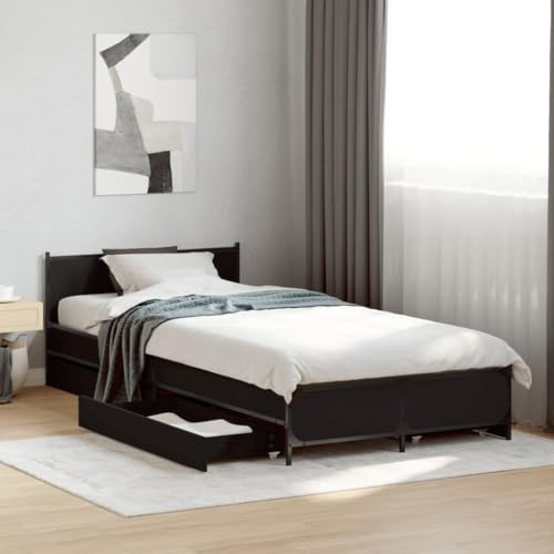 KTHLBRH Bettgestell Familienbett Doppelbett Schlafzimmer möbel Bettgestell mit Schubladen Schwarz 90x200 cm Holzwerkstoff