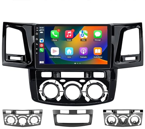 Autoradio für Fortuner Hilux 2004-2014 mit kabellosem CarPlay Android Auto 9 Zoll Android 14 Touchscreen Bluetooth Stereo GPS Navigation 5G WiFi HiFi Sound FM Radio AHD Kamera(Size:4 CORE 1+16G)