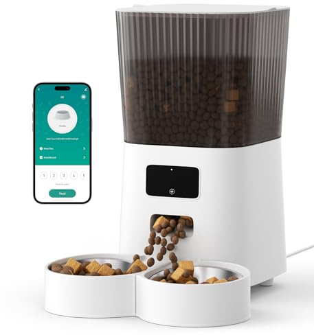 Tieker Automatic Cat Feeder, Pet Food Dispenser with Smart App Control, 5L Cat Feeder Automatic with Timer, 1-9 Meals Per Day, Auto Food Dispenser for Kitty and Small Dogs, Dual Power Supply