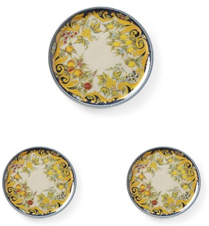 HENDI Plato de pizza redondo, plato para servir pizza, porcelana, motivo: decorado barroco, apto para el microondas y el lavavajillas, ⌀330 mm, amarillo/negro (Paquete de 3)