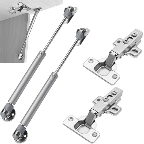 CTCEHL Aufschraubscharnier,Gasfeder,Aufschraubscharnier Scharnier,100N Gasdruckfeder,scharniere für schranktüren,für Schranktüren,Holztüren(2*Aufschraubscharniere und 2*Gasfeder)