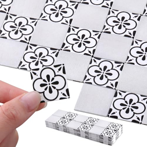 ShinyRelief 120 Pcs Model House Floor Tiles Model House Flooring 1 12 Scale 1 6 Scale Miniature Wallpaper Peel and Stick Miniature Bricks Carpet Double Sided Floor Tile(Floral Marble)