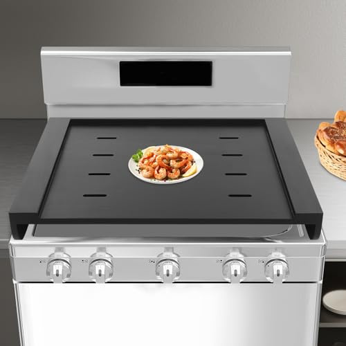 banborba Noodle Board Stove Cover with Handles, Wood Stove Top Covers for Electric Stove and Gas Stove, Sink Cover, Decorative Serving Tray for Kitchen Counter Space (Black)