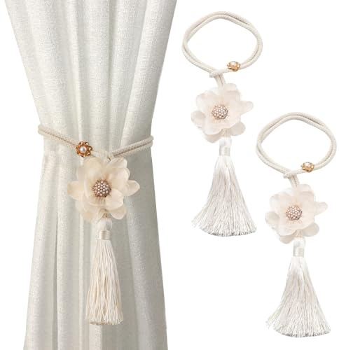 BSITSSS 2 Piezas Alzapaños Cortinas, Moda Recoge Cortinas, Ajustable Sujeta Cortinas, Abrazaderas Cortinas Fleco Floral, Soporte Decorativo para Cortinas para Dormitorio Salón y Oficina