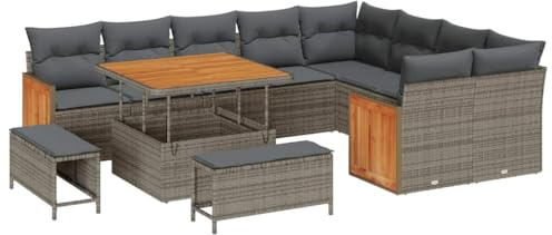 vidaXL Trädgårdsoffset med kudde 13 pcs Grå konstrotting, Trädgård och terrass, modern rattansoffa, lätt utomhus lounge, flexibla sittplatser, väderbeständiga, lätta kuddar