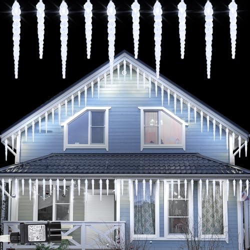 ZAIYW LED Eiszapfen Lichterkette Außen, 40 LED Eiszapfen Weihnachtsbeleuchtung mit Timer 8 Modi, 4M Wasserdicht Eisregen Lichterkette Strombetrieben für Weihnachten Innen Außen Deko (Kaltweiß)