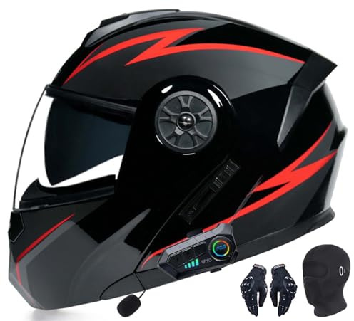 Casque de Moto modulaire Bluetooth, intégral, Rabattable, Double visière, avec Double Haut-Parleur et Microphone, homologué Dot/ECE, pour Adultes, Hommes et Femmes 1,L57-58CM