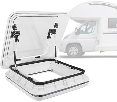 Aluminum Alloy Roof Vent, for RV Travel Trailers Motorhomes, Double-Layer Roof Skylight, with Sunshade & LED Lighting,ClearWhite