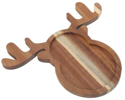 Ciieeo Plateau de service en bois de renne de Noël robuste et rustique en forme de bois de cerf pour charcuterie, plateau de fruits décoratif pour collations, desserts, et divertissement