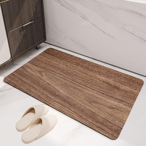 Alfombra Baño Diatomita 40X60Cm Grano De Madera Marrón Secado Rapido, Agua Súper Absorbente Alfombrilla De Baño Antideslizantes,Suave Y Acogedora