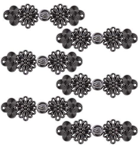 WANDIC Umhang-Verschlüsse, 6 Paar, 2,4 x 1,5 cm, Nähknöpfe, Retro-Muster, Schals, Pullover, Clip für Kleidung, Haken und Ösen, Froschverschlüsse