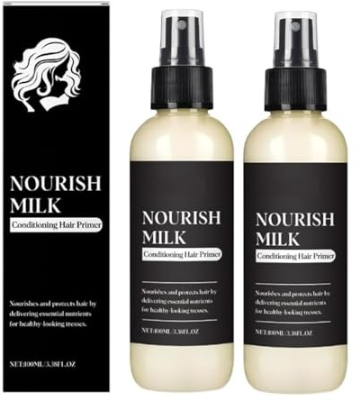 Imprimación para el cabello de acondicionamiento de leche nutritiva, spray de baja para ablandar, mejorar seco o rizado con proteínas de leche, para todos los tipos de ha𝐢r (2PC)