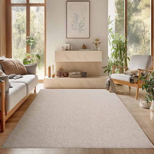 SIMPEX Teppich 280x370 cm Beige Einfarbig Bouclé Schlingenflor Skandi Stil Modern Weich Strapazierfähig Pflegeleicht XXL Teppich für Wohnzimmer Esszimmer Schlafzimmer