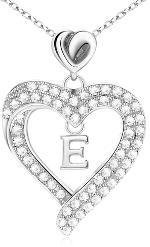 RMMD Halskette Damen - 18K Gold/Weißgold Vergoldet Herz Anhänger Buchstaben Kette Damen A-Z Gold Schmuck Silber Kette Valentinstag Weihnachten Muttertag Geburtstags Geschenk für Mädchen Frauen