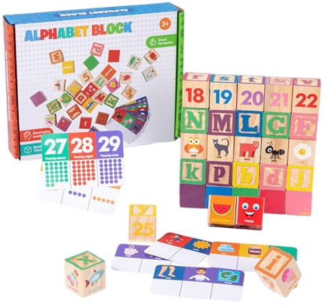 Träbokstavsblock: 7,87 X 6,1 X 1,57 tum, Numerisk Färg Pedagogiska Leksaker, Bokstäver Erkännande Byggblock Set För Småbarn, Flickor, Förskola
