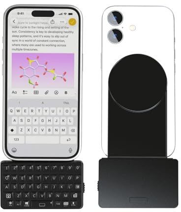 EXknight Teclado Magnético para iPhone(QWERTY) — Mini Teclado Bluetooth Inalámbrico con Placa Magnética Impresa en 3D y Sensación de Teclas con Domo Metálico (iPhone 12-16 Pro Max/14-16 Plus)