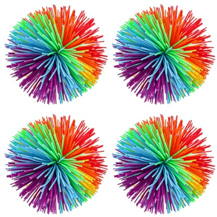 YAZWUR 4 PCS Sensory Stress Balls Silicone with Fringes - Soft and Colorful Toys for Children and Adults (Multicolor Rainbow)