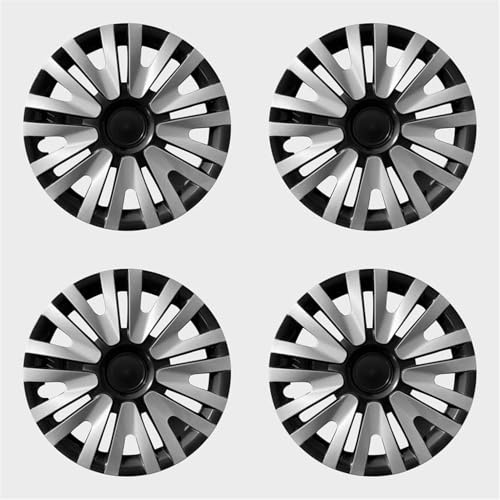 Yurefax 4er Set 15 Zoll Radkappen Felgendeckel Schwarz Hochglanz mit grauem Einsatz Radnabenabdeckung für Leichtmetallfelgen