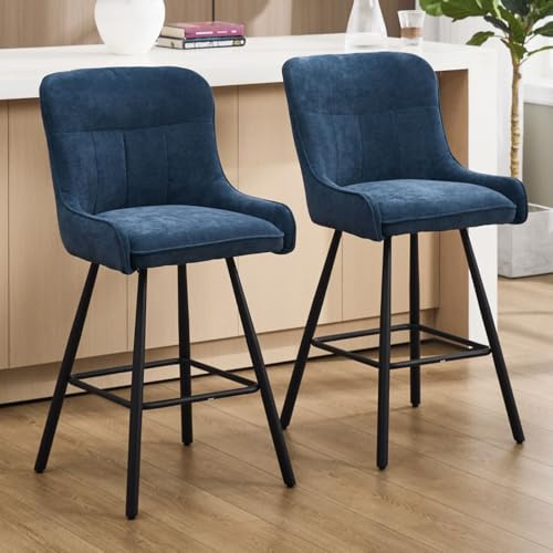 Ya-Home Tabouret de Bar Lot de 2,Chaise Haute Cuisine Moderne,Chenille,Bleu