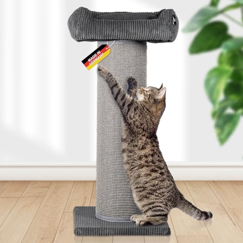 Rohrschneider XXL Kratzbaum Frieda, waschbarer Cord (d.grau, Gr. 1) | Tauschbare Kratzmatten, Stabil, Extra breite Säule, Bezug waschbar, Für große, mittlere, kleine Katzen